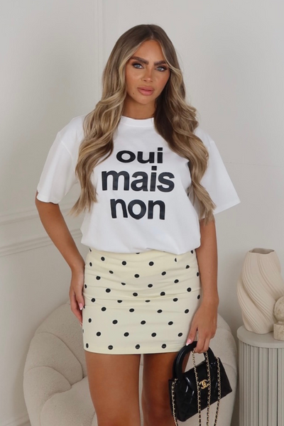 Oui mais non white printed t-shirt – Glamify Famous For Loungewear