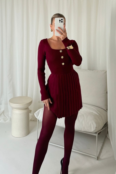 Charlotte burgundy square neck knit dress – Glamify Famous For Loungewear