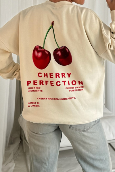 Cherry perfection ecru printed sweater – Glamify Famous For Loungewear