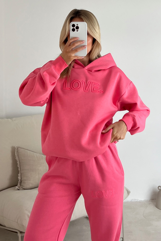 LOVE pink lemonade embroidered hoodie joggers premium loungewear Glamify Famous For Loungewear