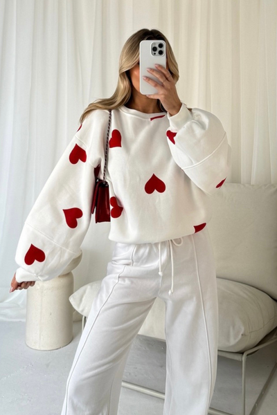 Hope red heart printed sweater