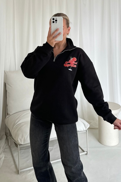 Aperol Spritz black 3/4 zip up printed sweater – Glamify Famous