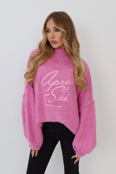 Apres Ski pink & white embroidered oversized knit jumper – Glamify