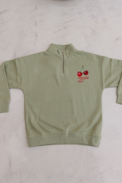 Mini cherry perfection sage printed 3/4 zip sweater – Glamify