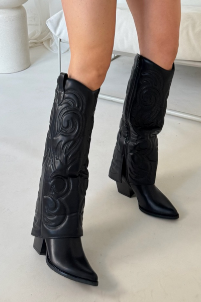 Big Mood Raffia & Faux Leather Cowboy Boots