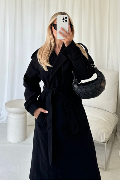 Darla black long trench coat – Glamify Famous For Loungewear
