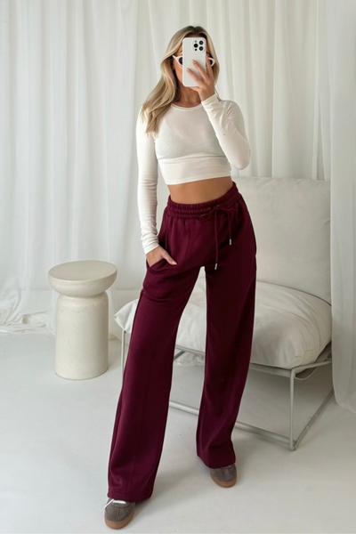 Milly burgundy straight leg jogger Glamify Famous For Loungewear