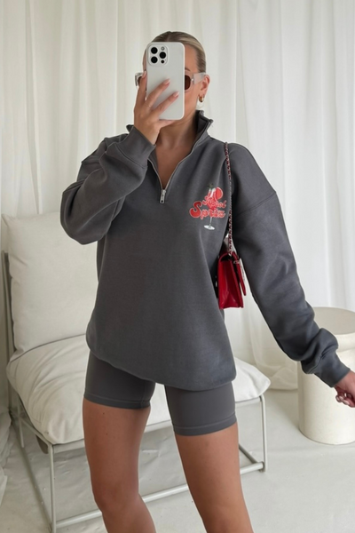 Aperol Spritz steel grey 3/4 zip up printed sweater – Glamify