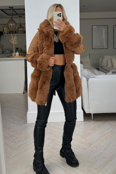 Pangasa Camel Faux Fur Tie Hat