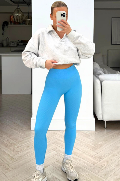 Katy baby blue ribbed leggings