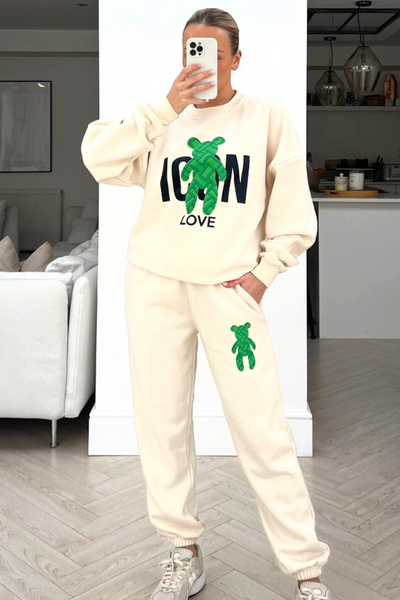 Mini Saint ecru printed oversized hoodie loungewear set main image 1