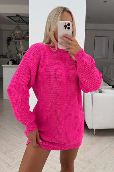 Molly pink knitted roll neck sweater Glamify Famous For Loungewear