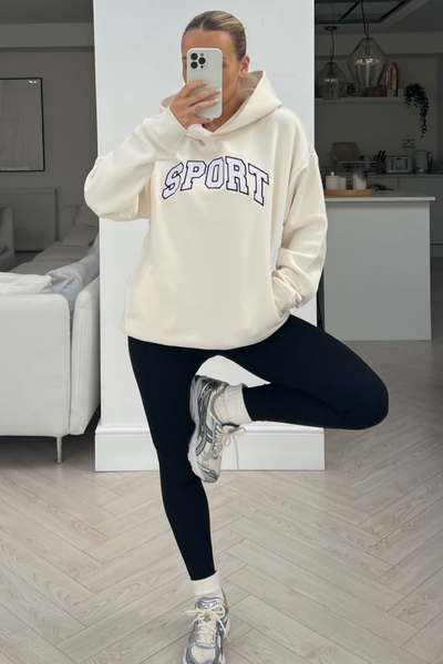 Glamify premium essential ecru relaxed hoodie