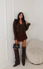 AIDA CHOCOLATE KNITTTED FRILLED JUMPER
