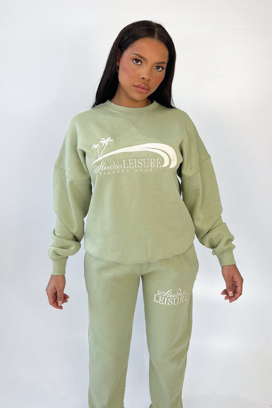 Studio Leisure pilates sage embroidered premium sweater