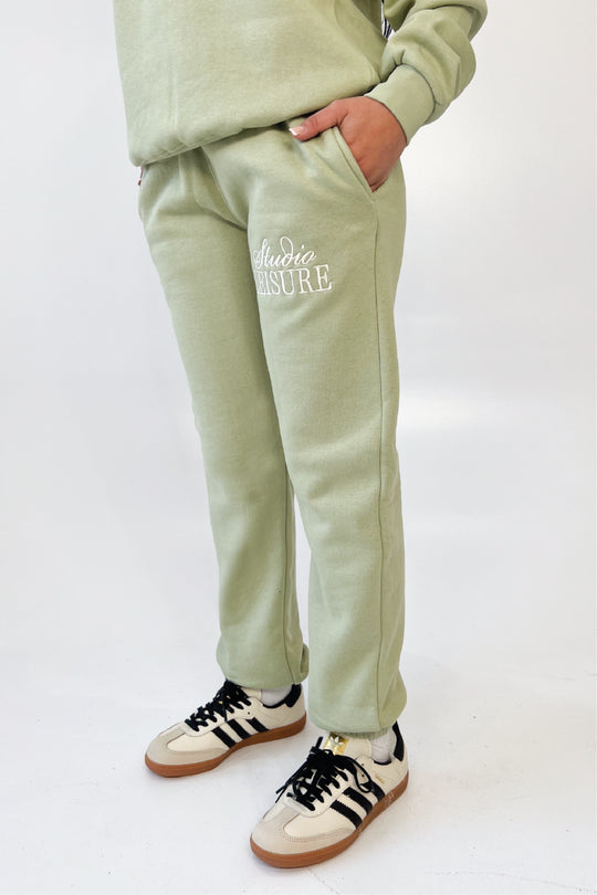 Studio Leisure cursive sage embroidered relaxed jogger