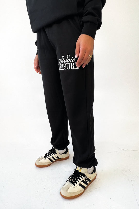 Studio Leisure cursive black embroidered relaxed jogger