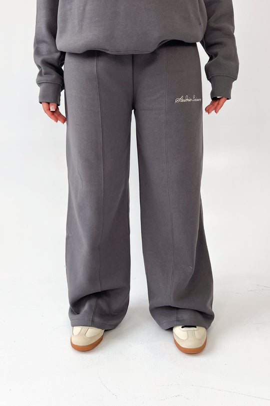 Studio Leisure cursive steel grey embroidered straight leg jogger