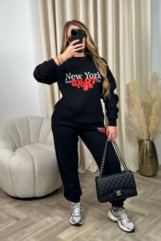 New York sport club black printed sweater joggers premium loungewear