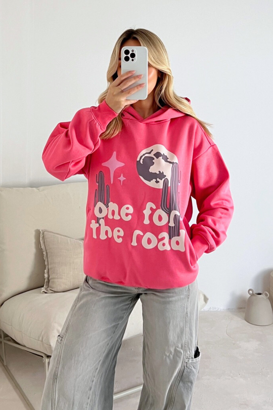 One for the road pink lemonade printed relaxed hoodie