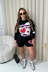 Match made black printed sweater shorts loungewear