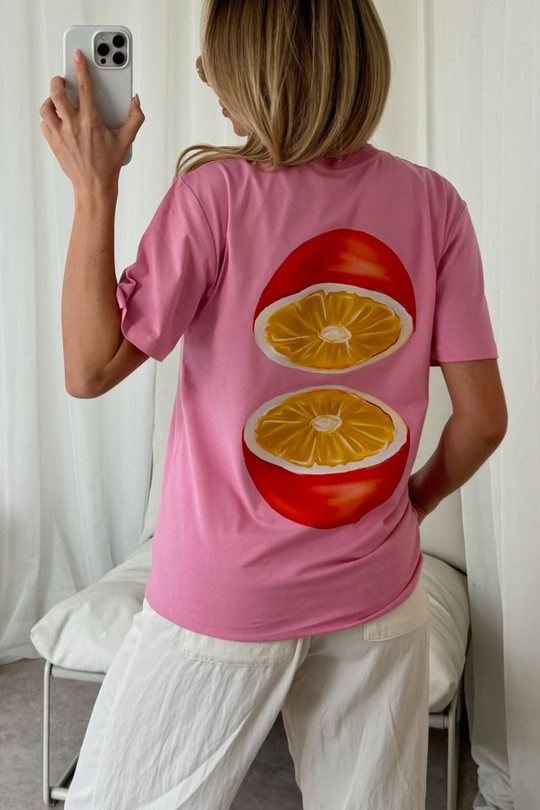 Orange Printed pink T-shirt