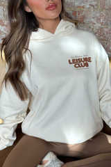 Leisure club ecru printed premium relaxed hoodie