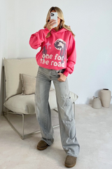 One for the road pink lemonade printed relaxed hoodie