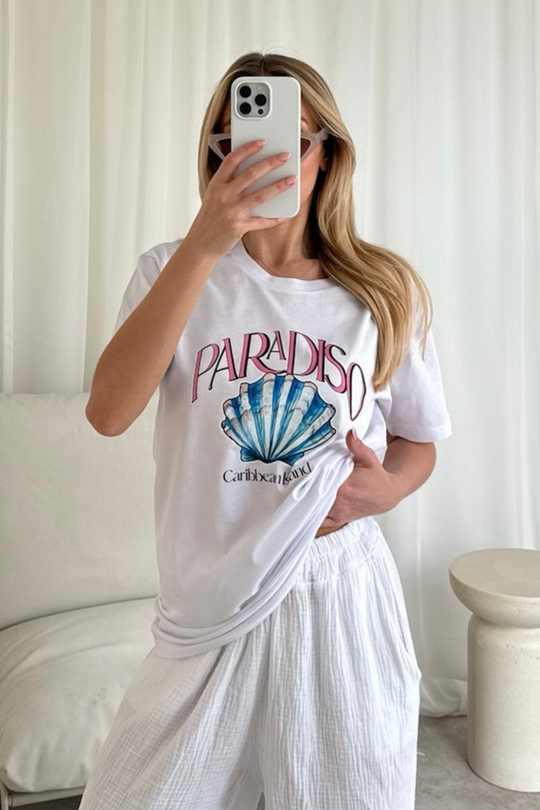 Paradiso shell printed white T-shirt