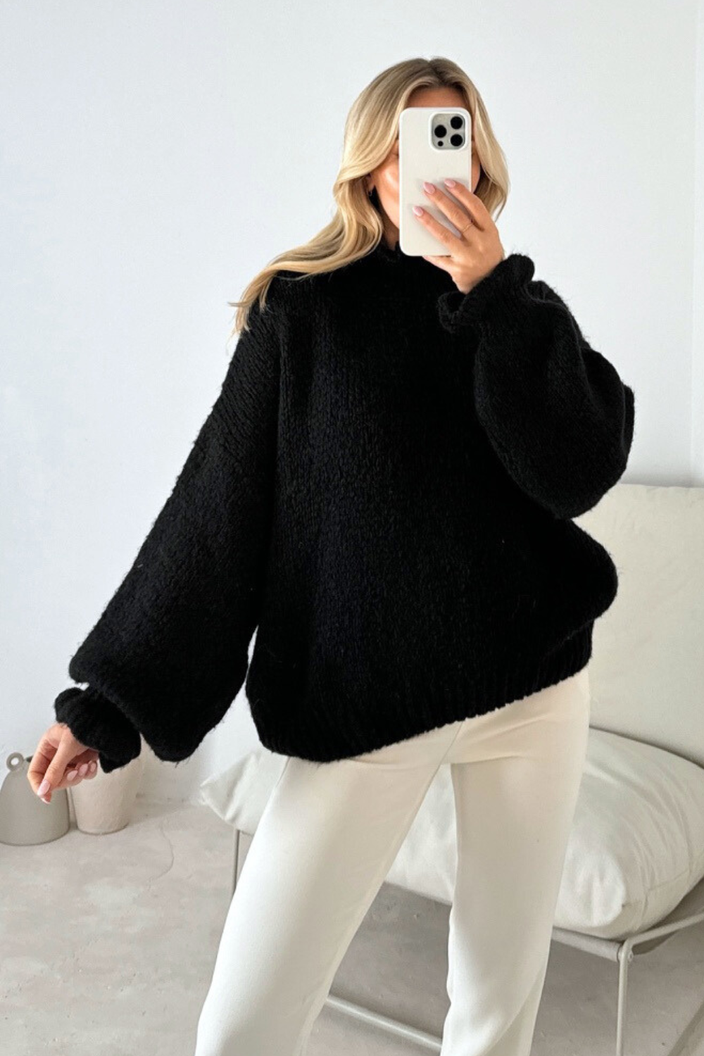 Claudia black knit frill trim jumper Glamify Famous For Loungewear
