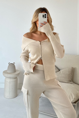 Hope cream rib knit zip up co-rd