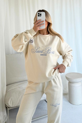 Saint Barts ecru embroidered sweater joggers loungewear