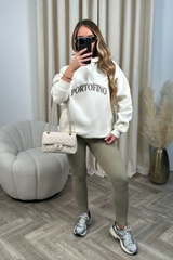 Portofino embroidered ecru hoodie and legging set