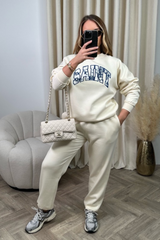 Saint ecru patterned applique sweater joggers premium loungewear