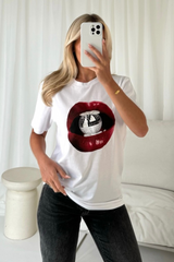 Disco lips white printed t-shirt