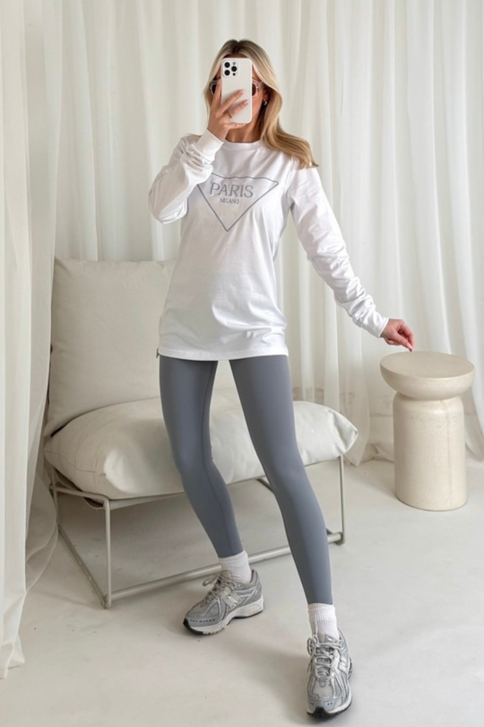 Paris triangle white & grey long sleeve tee & legging set