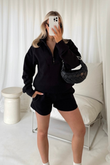 Amy black 3/4 zip sweater shorts loungewear