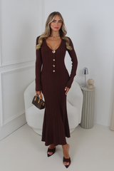 STELLA CHOCOLATE KNITTED MAXI DRESS WITH GOLD DETAILING