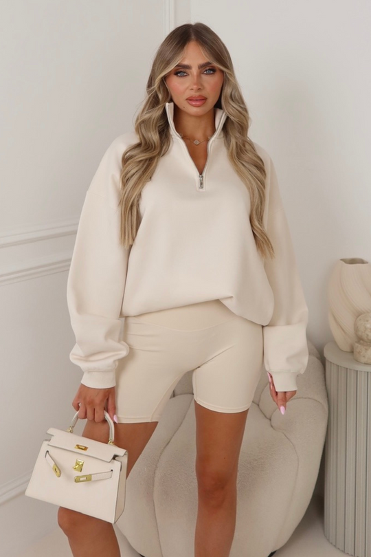 Lexie ivory 3/4 zip cycling short co ord