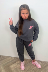Mini steel grey little planet printed sweater jogger loungewear