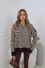 MARGOT CHOCOLATE STRIPED HOODED CARDIGAN