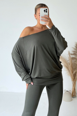 Teagan khaki jersey loungewear set