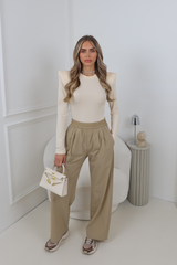 LIBBY BEIGE BANDED WAIST WIDE LEG TROUSER