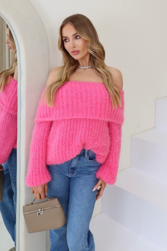 Rosie pink off the shoulder knit jumper