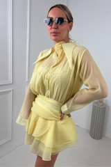 LIBERTY LEMON CHIFFON FRILLED SHIRT DRESS