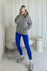 Out of office grey & sapphire premium printed hoodie and legging set