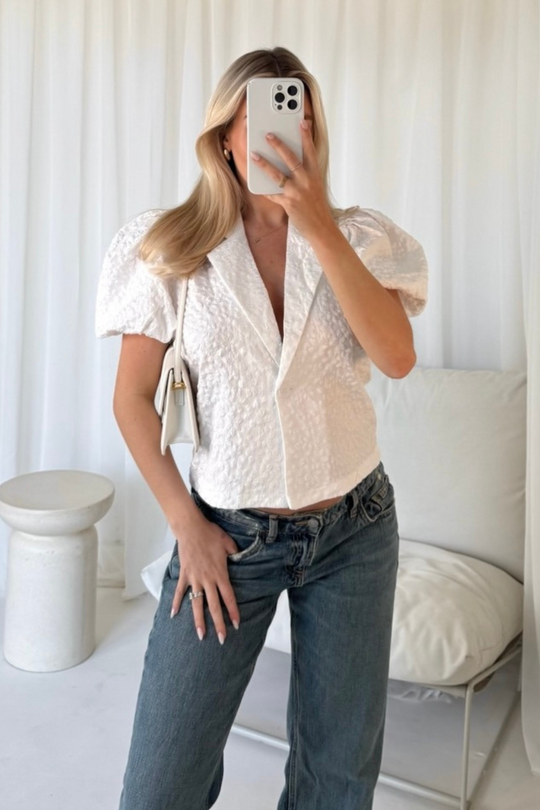 Imogen white puff sleeve floral blouse