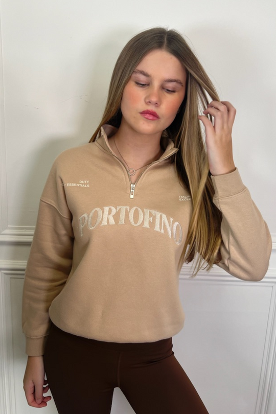 Mini portofino stone embroidered 3/4 zip sweater