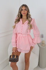 JORDANA PINK BUTTON UP BLOUSE AND SKORT CO ORD