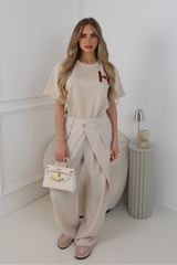 HARPER CREAM ELASTICATED WAIST STRAIGHT LEG TROUSERS